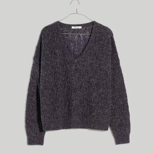 Madewell Alna Alpaca Blend Boxy Relax-Fit V-Neck Sweater Grey Carbon